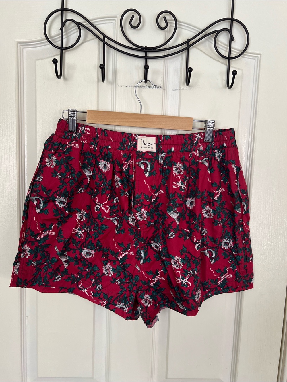 We The Free Free People Intimately Red Floral Pull On Shorts L NWT